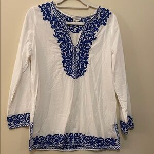 Artisan Ny White Tunic with Blue Embroidery